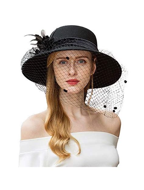 Buy F Fadves Women Dress Cloche Church Hat Veil Fascinator Floral Tea Party Wedding Bucket Hat