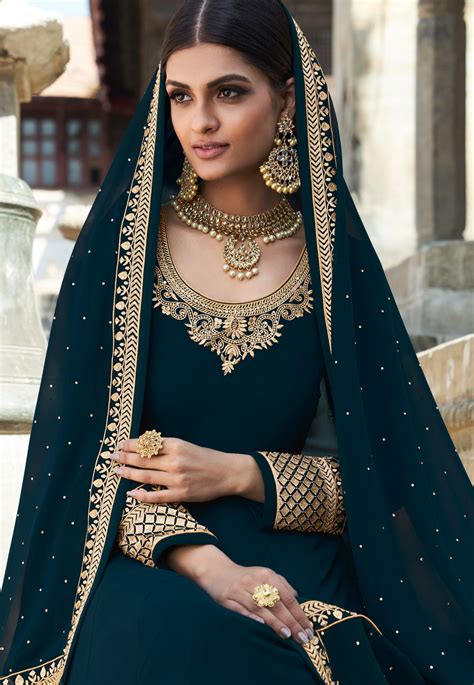 Navy Blue Georgette Long Anarkali Suit