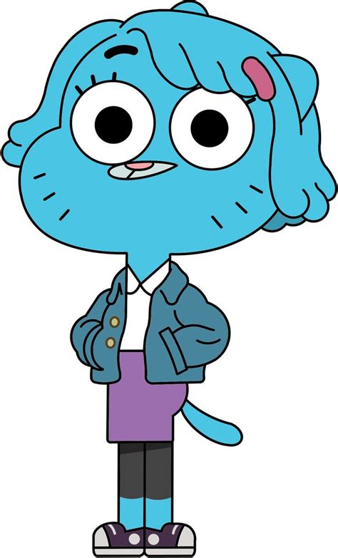 An Image Of A Cartoon Character With Blue Hair And Big Eyes Standing In Front Of White Background