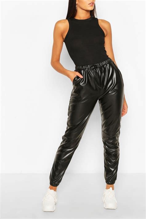 Tall Faux Leather Seam Joggers Boohoo In 2021 Leather Top Outfit