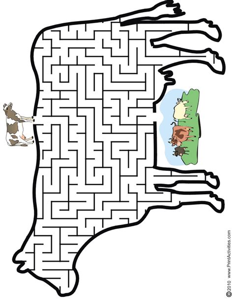 Cow Maze Shaped Like A Cow Mazes For Kids Activity Sheets For Kids