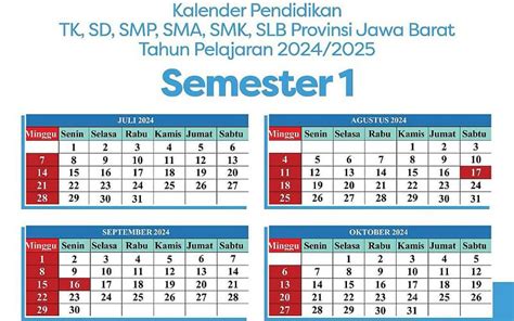 Berikut Kalender Pendidikan Sekolah Mulai Tk Hingga Smk Provinsi Jawa