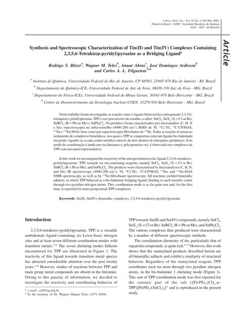 Pdf Synthesis And Spectroscopic Characterization Of Tin Ii And Tin