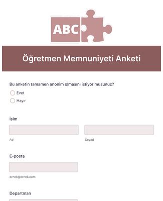 Öğretmen Memnuniyeti Anketi Form Şablonu Jotform