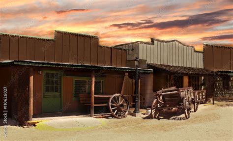 Cowboy Town - Old Wild West cowboy ghost town at sunset Stock ...