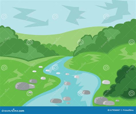 Hills Valley And Streams Vector Illustration Stock Vector