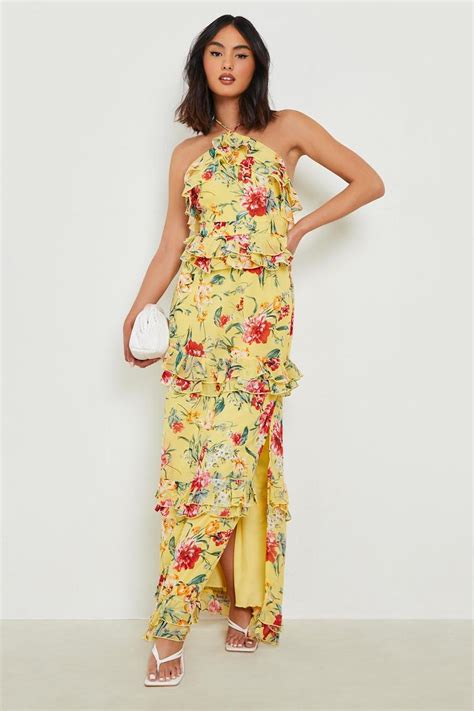 Floral Chiffon Tiered Ruffle Maxi Dress Boohoo