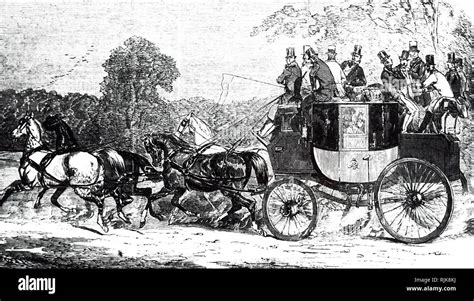 An Engraving Depicting A Four In Hand A Carriage Drawn By A Hitch Of