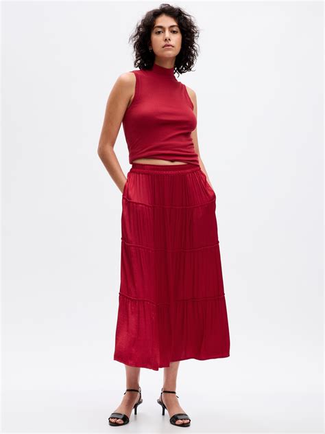 Satin Tiered Maxi Skirt Gap