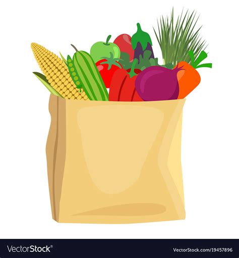 Grocery Bag Full Of Healthy Fruits And Vegetables Vector Image