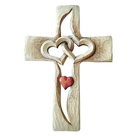 Carved Wooden Cross Intertwined Hearts Wooden Love Cross Wall