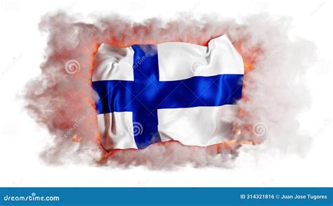 Finland X S National Flag Prevailing Against A Fiery Smoky Backdrop