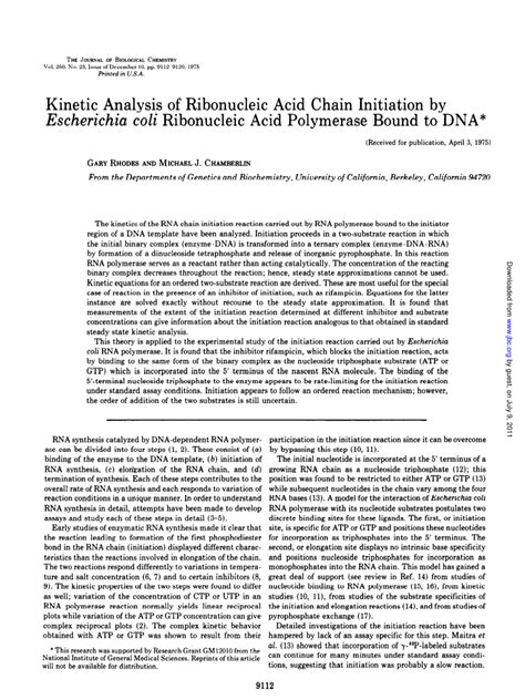 PDF Kinetic Analysis Of Ribonucleic Acid Chain Initiation By