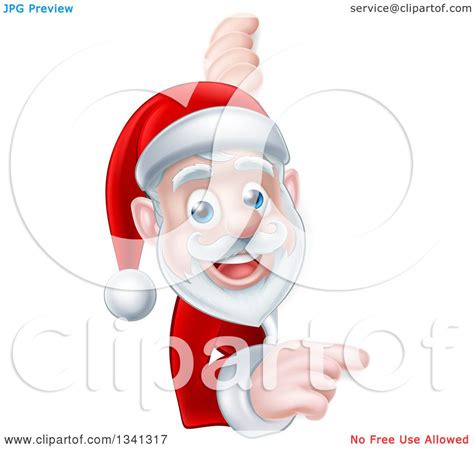 Clipart Of A Cartoon Christmas Santa Claus Pointing Around A Sign Royalty Free Vector