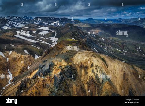 Aerial View Landmannalaugar Central Highlands Iceland Stock Photo