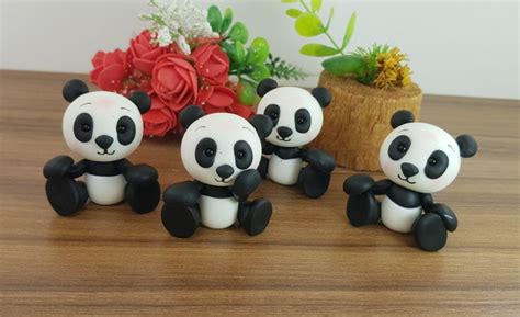 Urso Panda Em Biscuit Aplique Elo Produtos Especiais