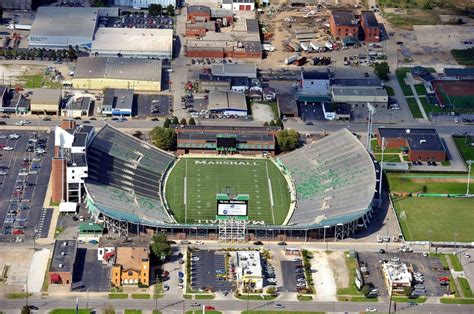 Marshall University Thundering Herd - low aerial looking north at Joan ...