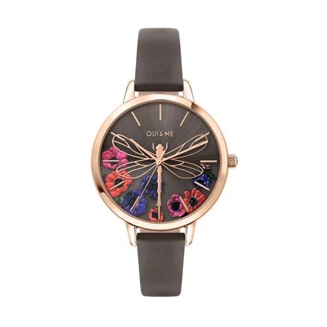 Oui Me Grande Fleurette Dark Grey Dial Leather Strap Quartz Me