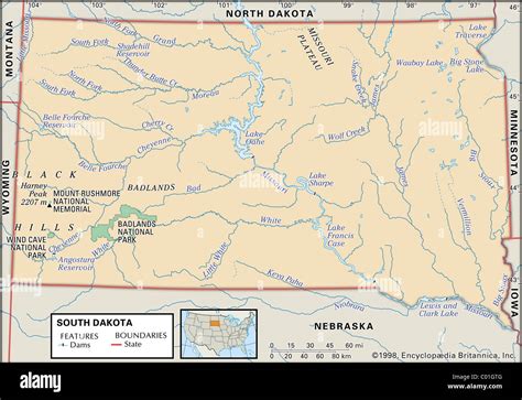 Physical Map Of South Dakota Stock Photo Alamy