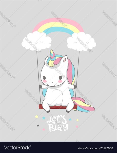 Cute baby unicorn swing rainbow print poster Vector Image