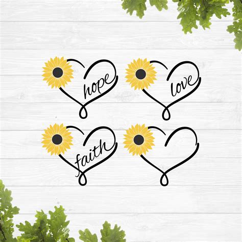 SVG Faith Hope Love Sunflower Heart Svg Sunflower Svg Etsy