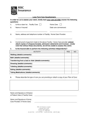 Fillable Online Long Term Care Questionnaire In Order For Us To Assess