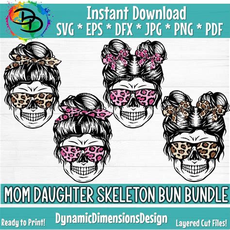 Messy Bun Skull Svg Skull Messy Bun Hair Layered Mom Skull Svg Png