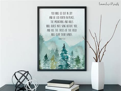 Bible Verse Prints Isaiah 55 12 Christian Wall Art You Will Etsy