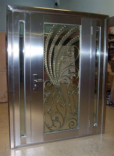 Stainless Steel Entry Door With Sidelights Made Of Stainless Grill