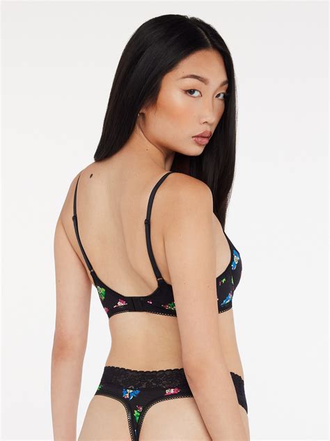 Cotton Essentials Lace Trim Unlined Bra In Black And Multi Savage X Fenty Netherlands