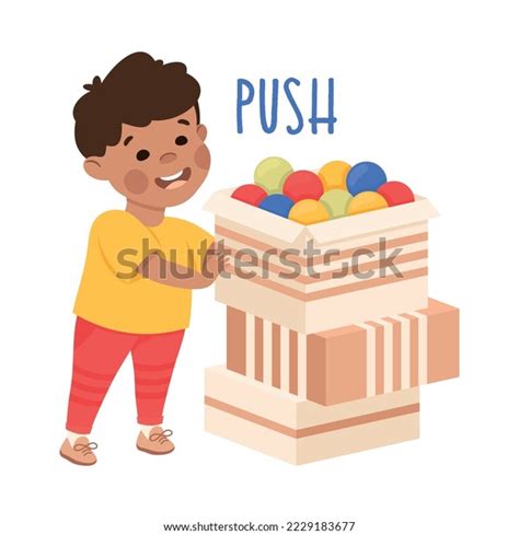 Little Boy Pushing Box Balls Demonstrating Stock Vector Royalty Free