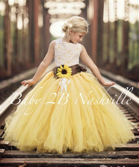 Yellow Sunflower Flower Girl Dress Tutu Style Etsy Herbst Hochzeit