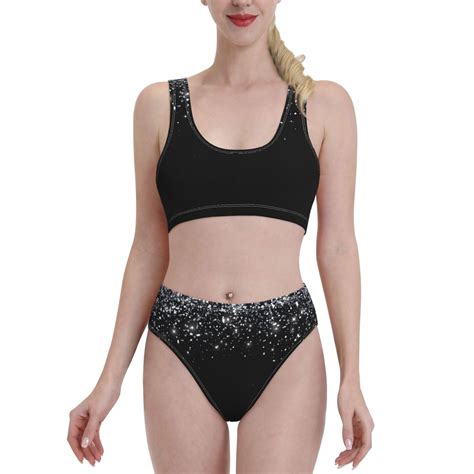 Daiia Silver Glitter Women S Bikini Swimsuit Two Piece Swimsuit High