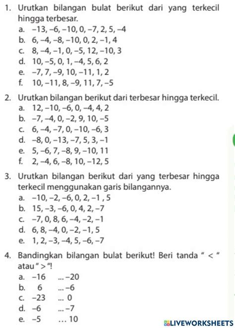 Membandingkan Bilangan Bulat Online Worksheet Live Worksheets