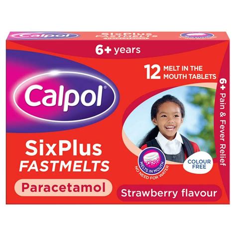 Calpol Sixplus Fastmelts Strawberry Flavour 6 Years 12 Melt In The Mouth Tablets My