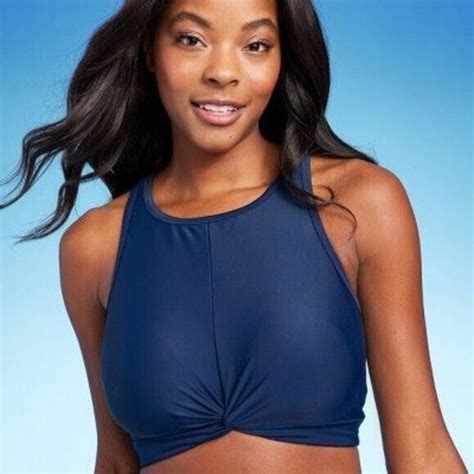 Kona Sol Women S Longline Twist Bikini Top Navy Blue Size D Dd Cup Ebay