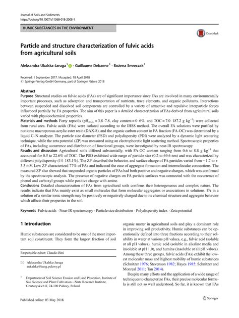 Pdf Particle And Structure Characterization Of Fulvic Acids From