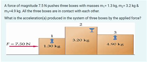 Solved A Force Of Magnitude 7 5 N Pushes Three Boxes With Masses M1