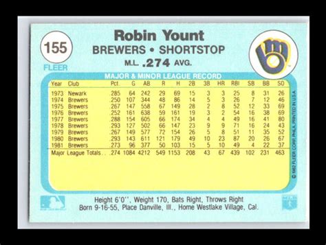 Robin Yount Fleer Milwaukee Brewers Ebay