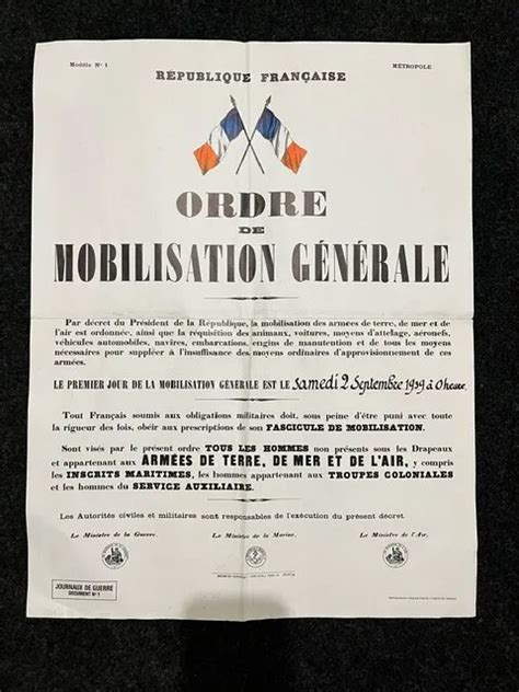 Affiche Republique Fran Aise Ordre De Mobilisation G N Rale Eur