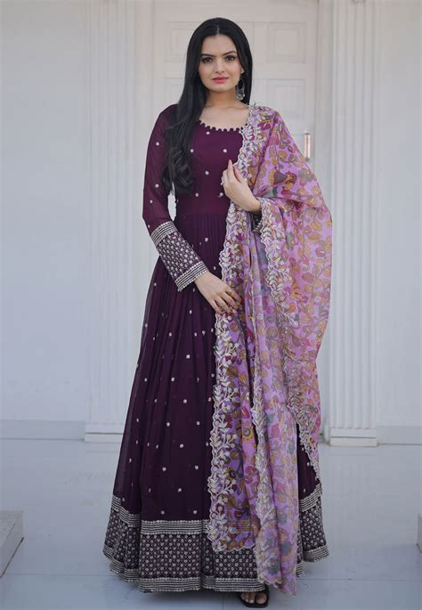 Purple Faux Georgette Long Anarkali Suit