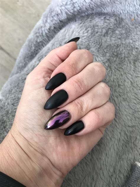 Matte Black And Chrome Nails Black Stiletto Nails Matte Black Nails