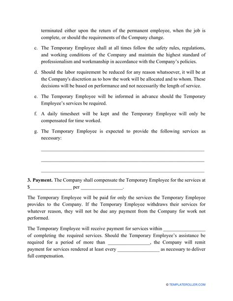 Temporary Employment Contract Template Temporary Staffing Agreement