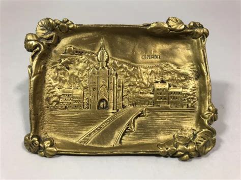 Ancien Vide Poche Cendrier Bronze Massif Dor Souvenir Dinant Poque