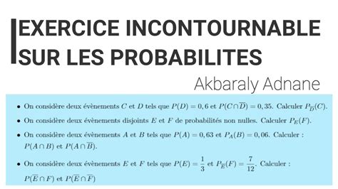 Exercice Incontournable Utiliser La Formule Des Probabilit S Totale