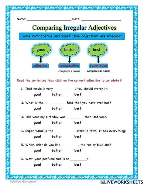 Comparing Irregular Adjectives Worksheet