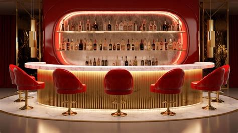 Premium Ai Image Modern Red Vintage Luxury Hotel Bar Counter Interior