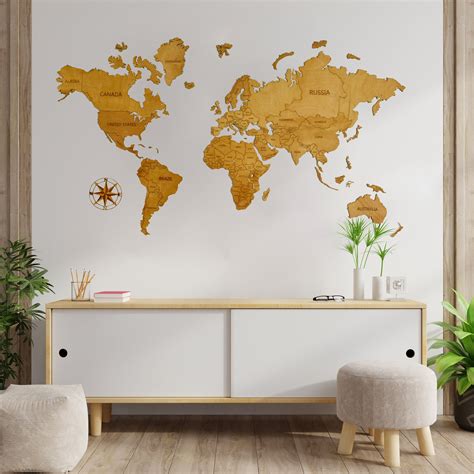 Mapa de pared del mapa del mundo madera pared arte de madera Etsy España