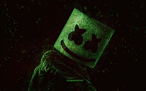 Download Wallpapers Marshmello Green Glitter Art Dj Marshmello Art