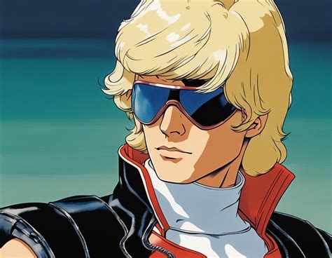 Char Aznable Attractive Androgynous Svelte Lithe Feminine Man Long Blonde Hair Sunglasses